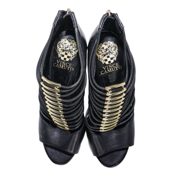 Vince Camuto Black and Gold Cage Style Gladiator Pumps, Size 6.5 - Picture 3 of 8